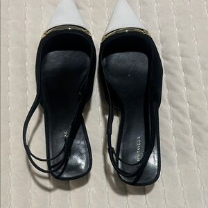 Ann Taylor Black and White Slingback Heels with Gold Accent